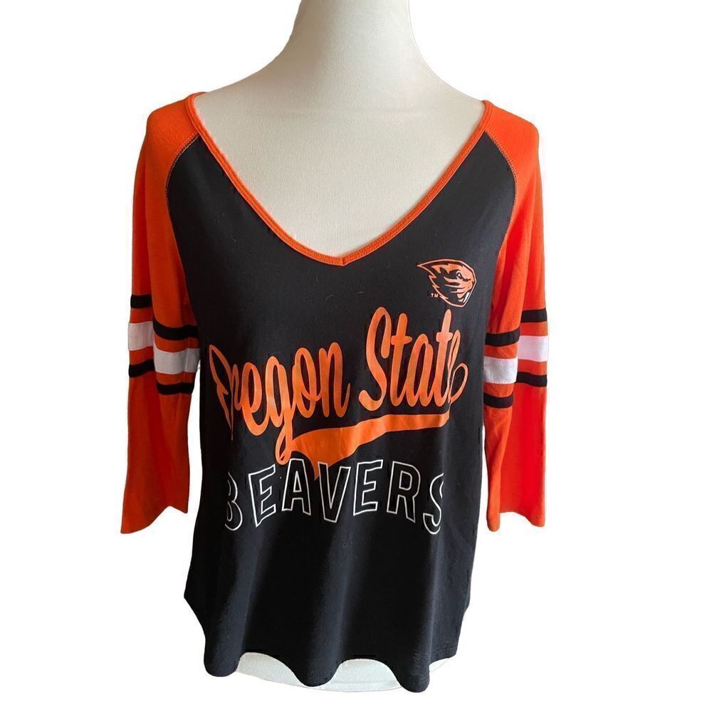 Colosseum Oregon State Beavers Black/Orange Women’s V-Neck Top Size Medium-NWOT